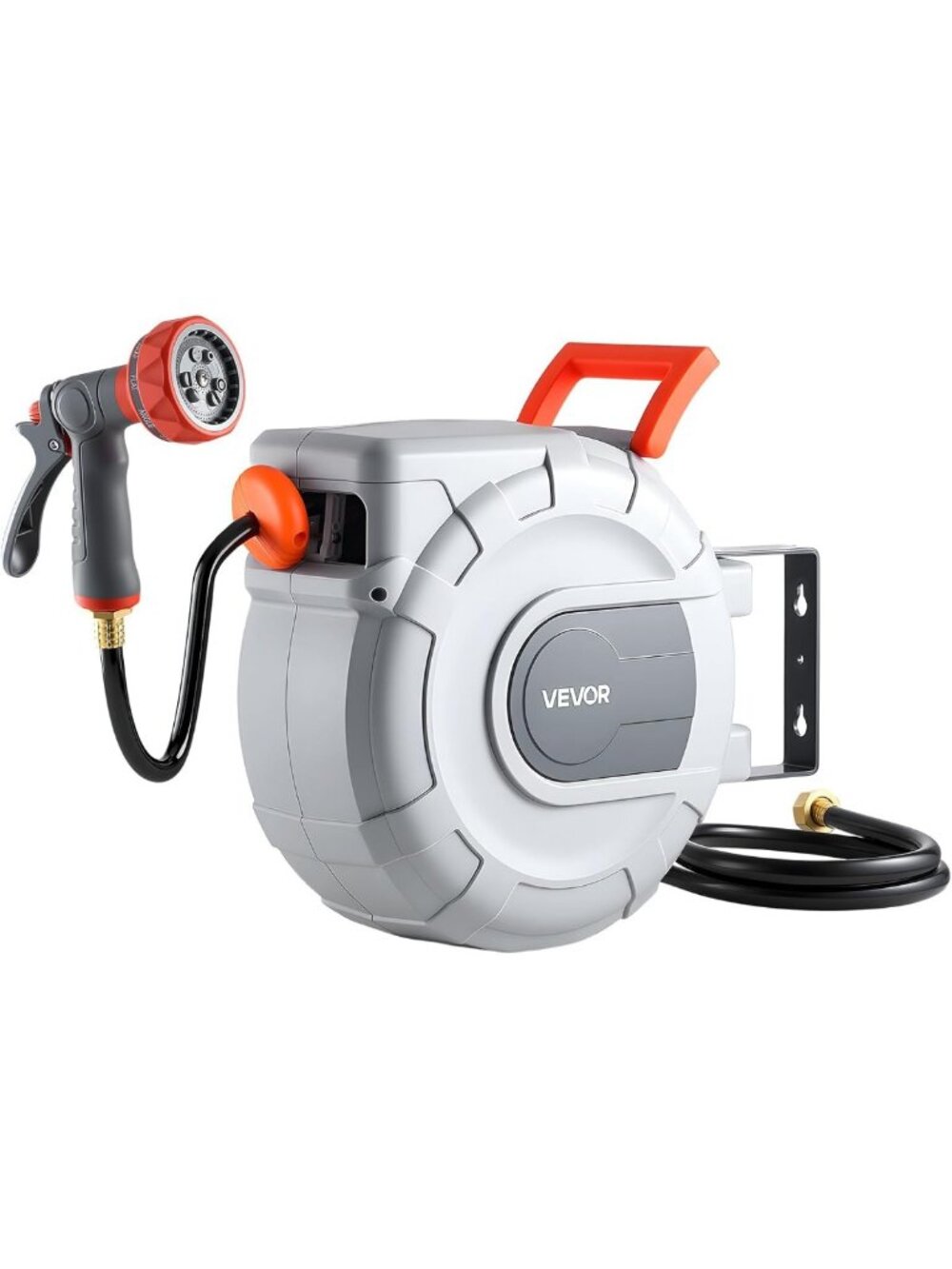 Retractable Garden Hose Reel 50ft with 9-Function Nozzle & 180° Swivel Bracket